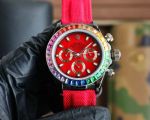 Rolex Daytona 316L Steel Japan Quartz Movement 43mm  Red Face Rainbow Watch